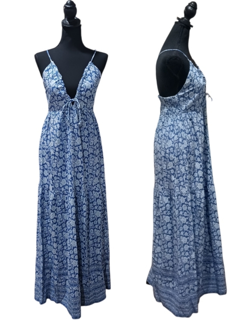 Sim & Sam Halter V-Neck Bohemian Floral Maxi Dress Smocked Back - Picture 6 of 11